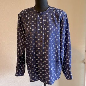 Oscar de la Renta blouse, dark blue with circle patter, size 10